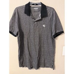 EXPRESS Men Pique Polo Shirt Heather Gray Short Sleeve Logo Size M